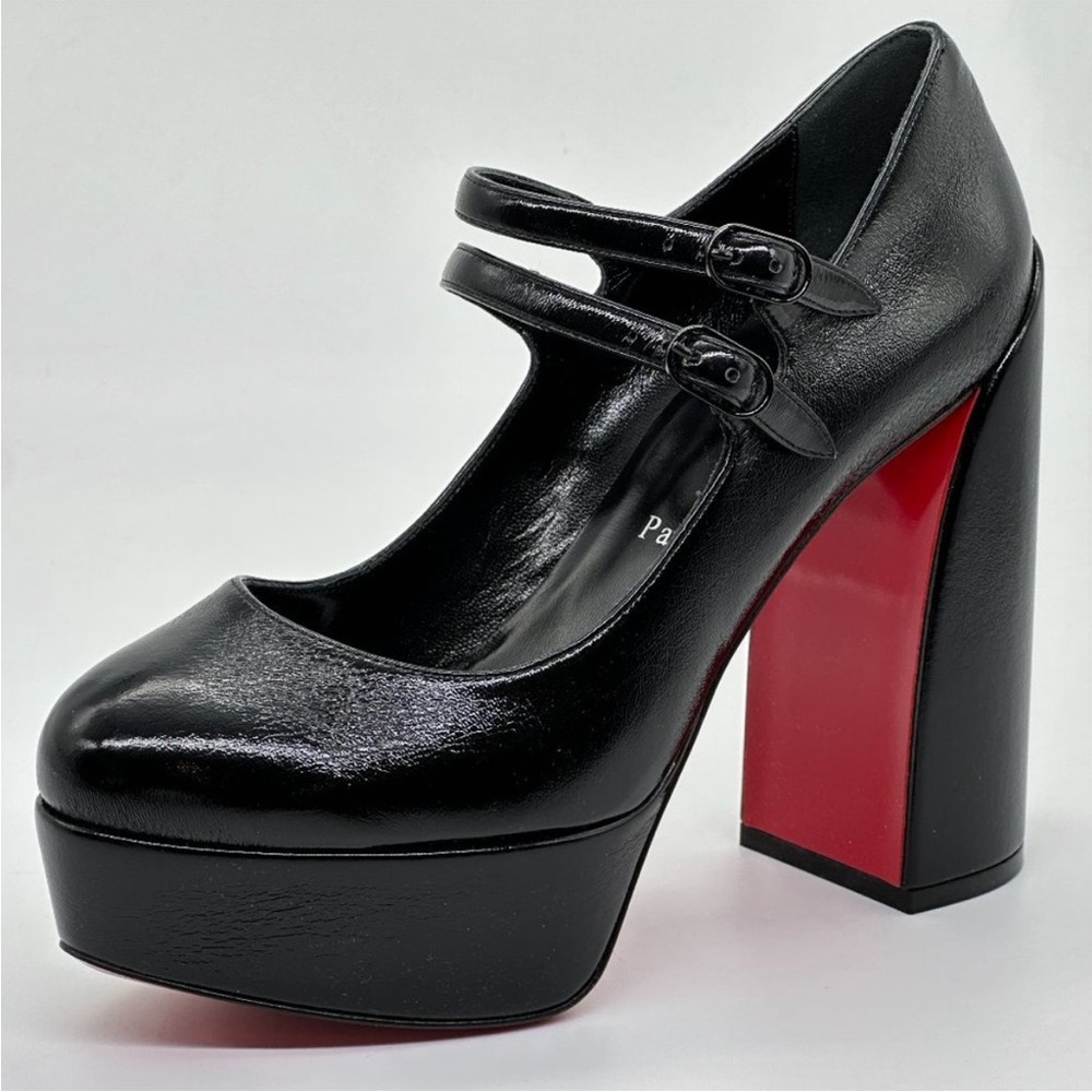 Christian Louboutin MOVIDA JANE 130 Patent Leather Mary Platform Pump. Black.